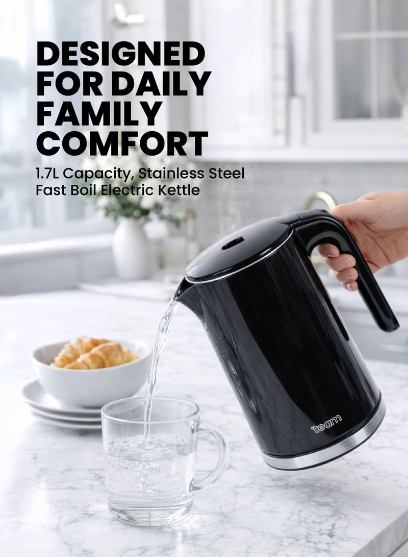 TEAM Electric Kettle, 1.7L Double‑Wall Stainless Steel Kettle | 1500W Fast Boil, Auto‑Off, Boil‑Dry Protection | Cordless BPA‑Free Hot Water Boiler - Image 2